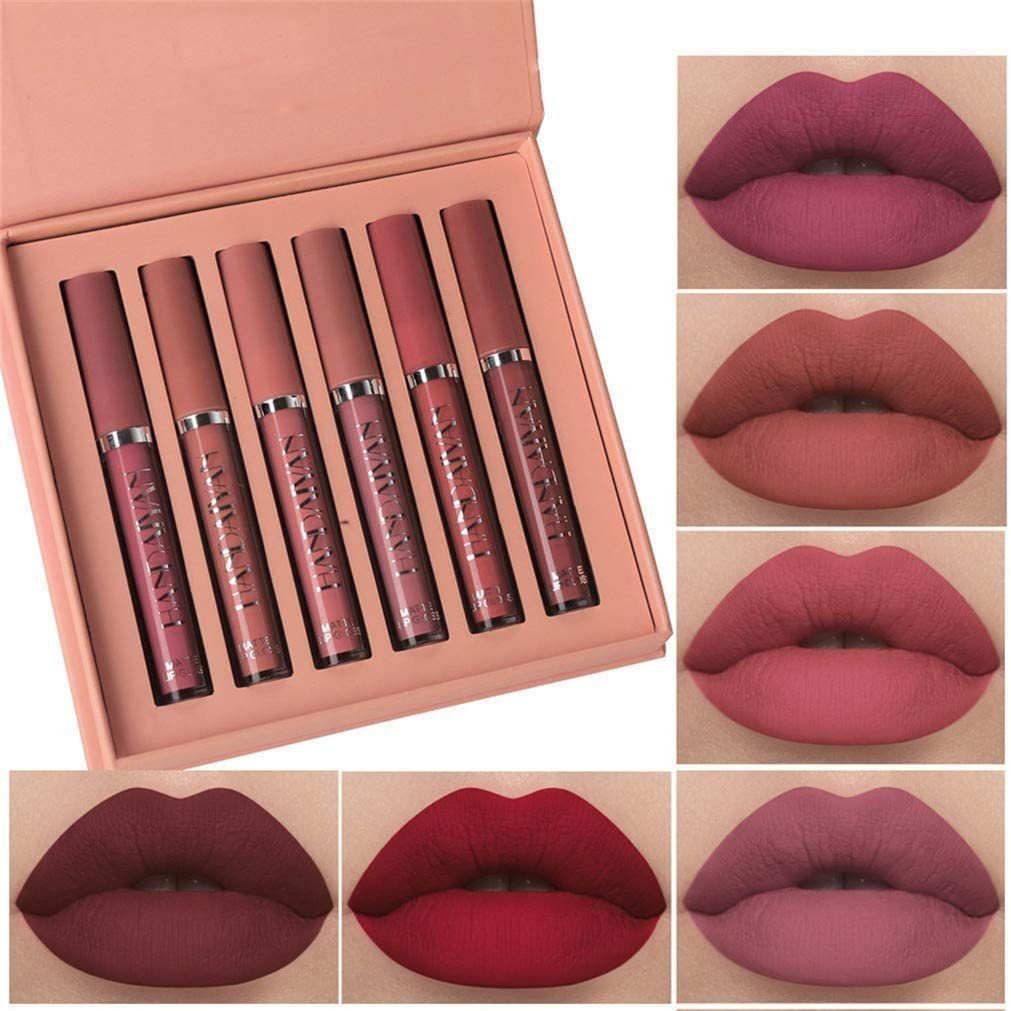 Lipgloss-Set, 6-tlg., Lippenstift-Set klebriger Wasserfest, Nicht Lippenstift Lippenstift-Set Satz Samtmattes A POCHUMIDUU 6