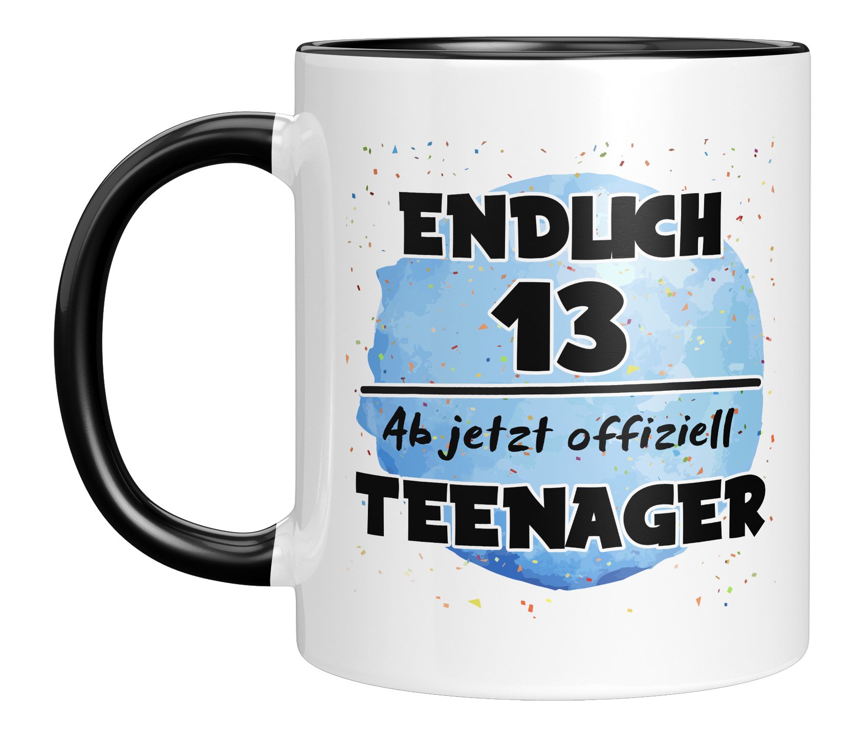 TassenTicker Tasse TASSENTICKER-Endlich 13. Ab jetzt offiziell Teenager-Geburtstag-Junge, 330ml Schwarz
