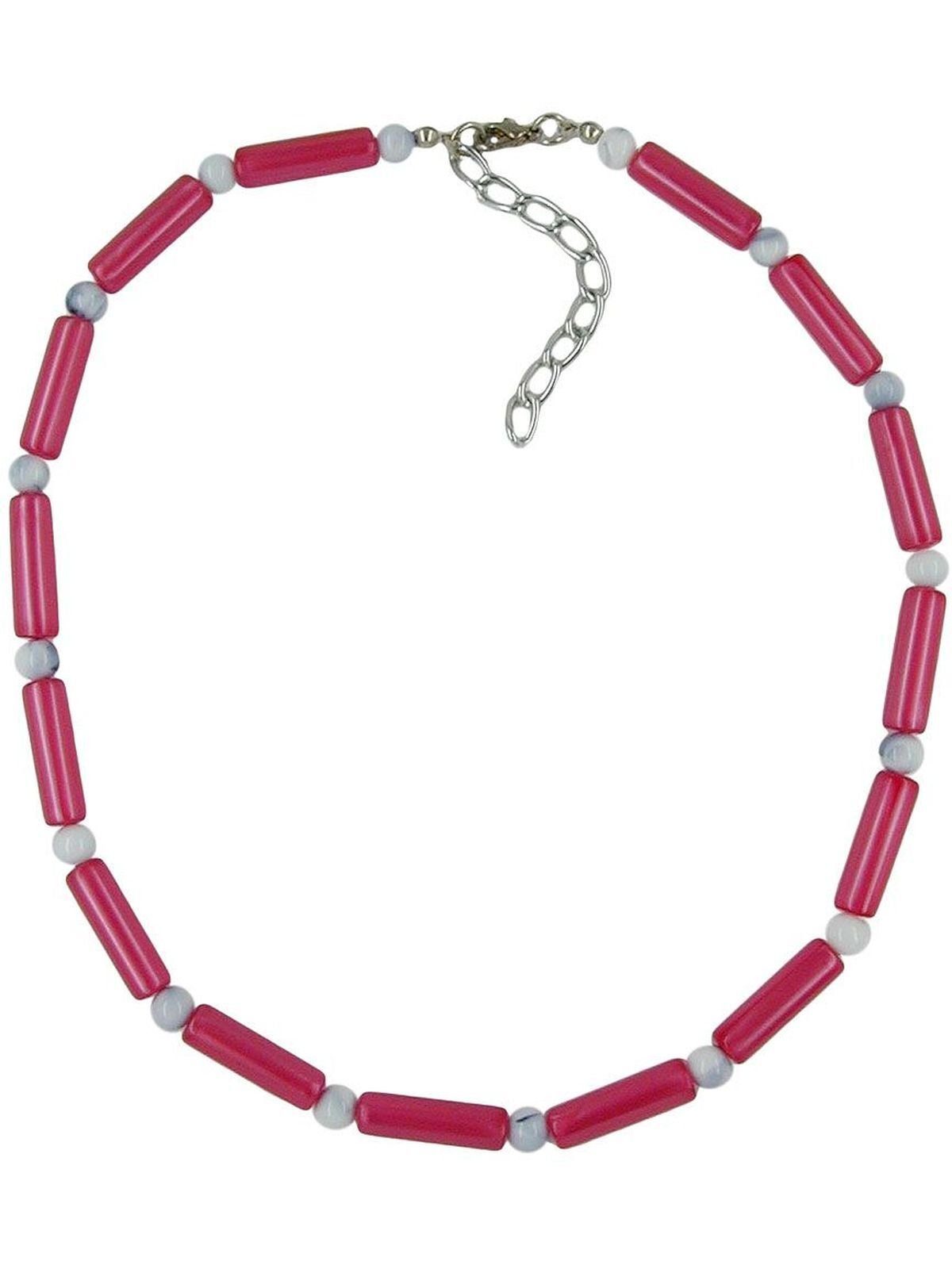Gallay Perlenkette Kette Walze Perle weiß seide-rot, (1-tlg)