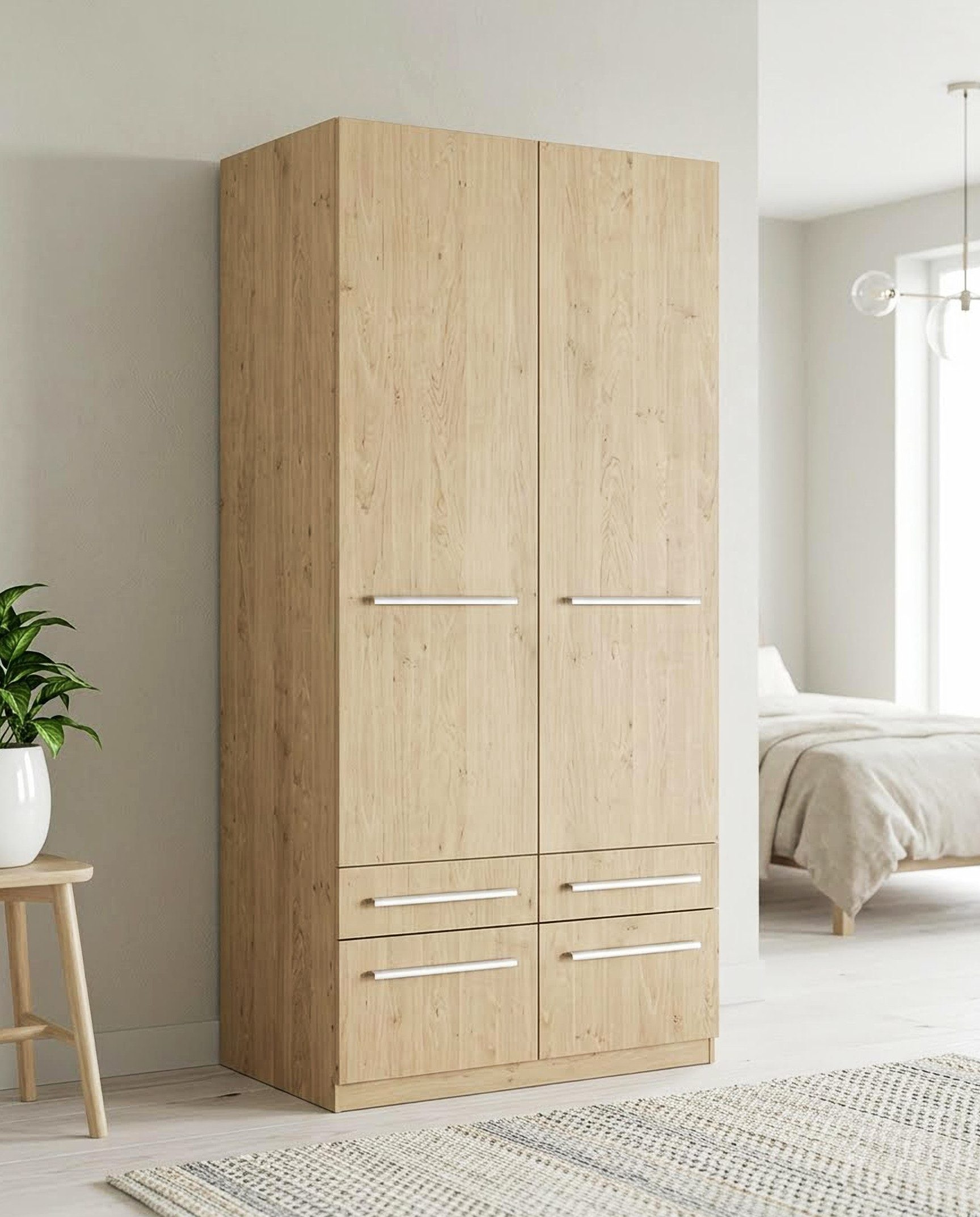priess Kleiderschrank Schrank Garderobe Wäscheschrank Barcelona in 5 Breiten viel Stauraum, geräumige Schubkästen, mit Spiegel, MADE IN GERMANY – Bild 2 von 5