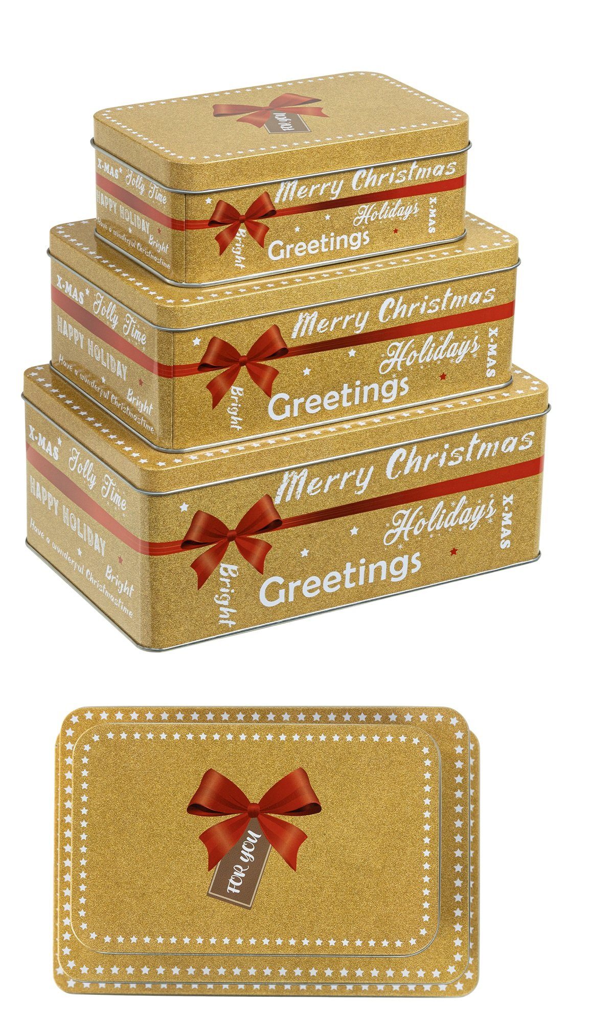 Rungassi Keksdose Weihnachts-Keksdosen Plätzchendosen 3er Set rechteckig Farbe: gold | Keksdosen