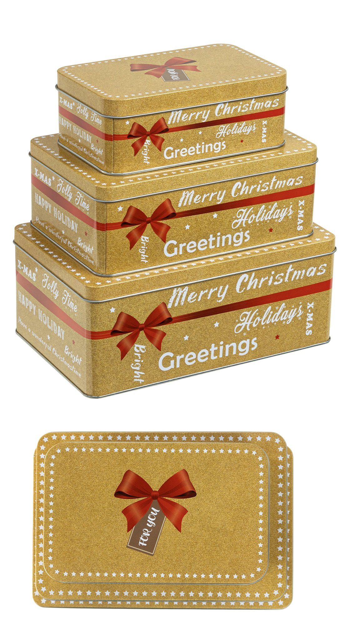 Rungassi Keksdose Weihnachts-Keksdosen Plätzchendosen 3er Set rechteckig Farbe: gold, (Set beinhaltet 3 Банки)