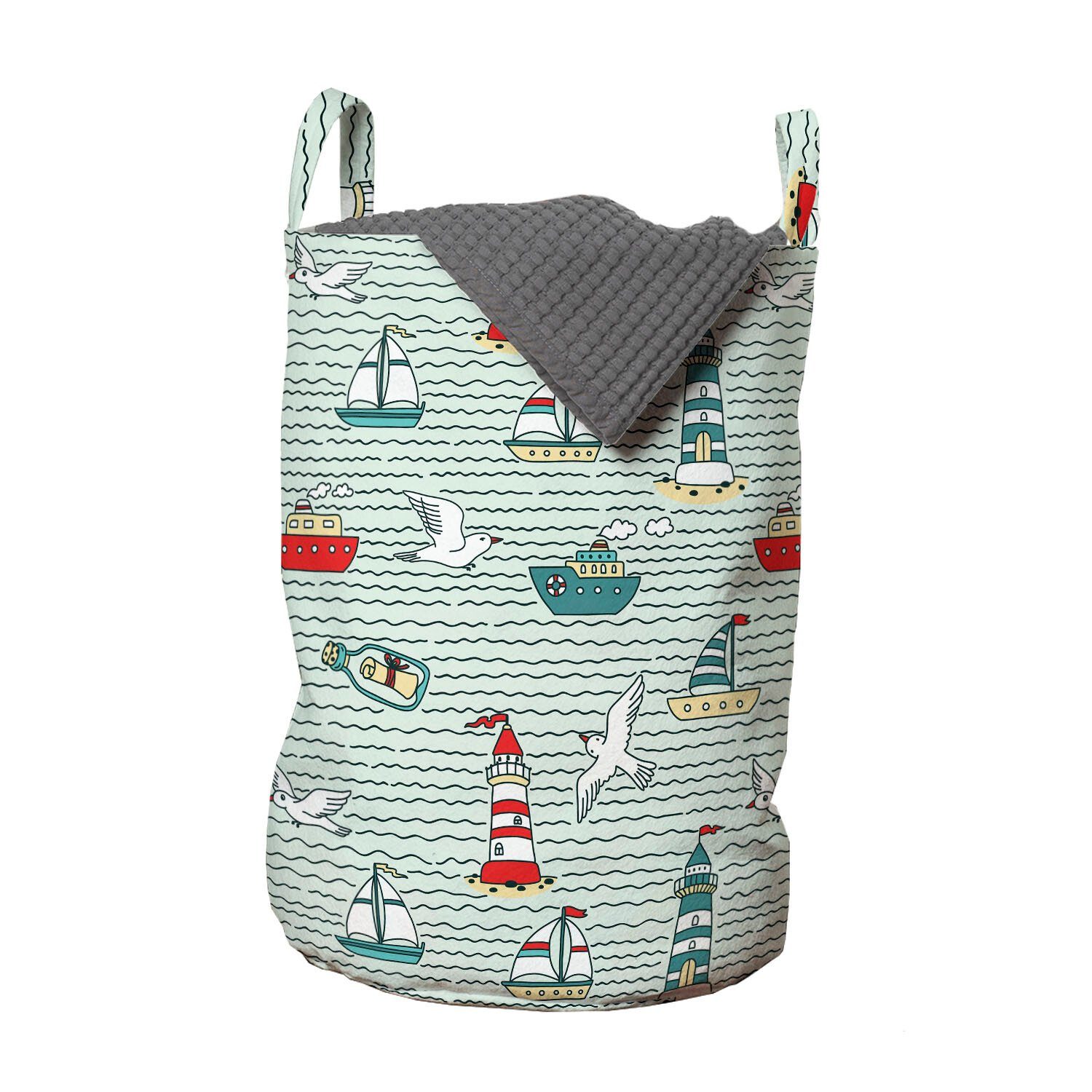 Abakuhaus Wäschesäckchen Wäschekorb mit Waschsalons, Meldung-Flasche Leuchtturm für Kordelzugverschluss Gulls Griffen