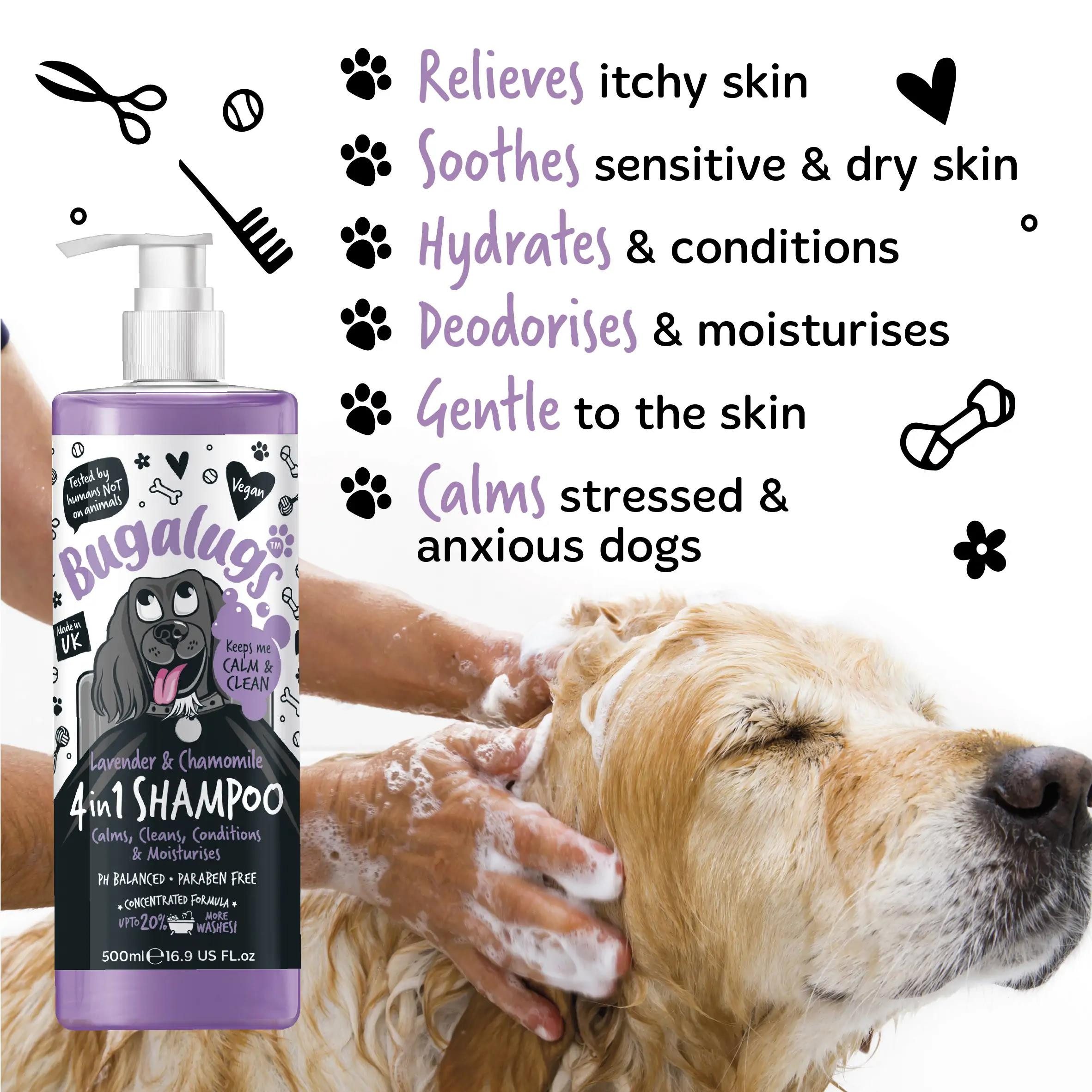 Bugalugs Tiershampoo Bugalugs Hundeshampoo 4in1 Lavendel & Kamille 500ml, 500 ml, (1-St), pH neutral, Hundeshampoo, mit Vitaminen, 4in1 Formel