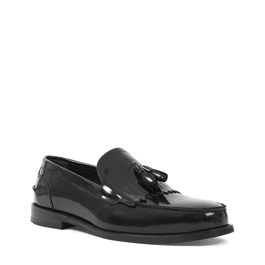 Celal Gültekin Hochglanz Quasten Fransen Blockabsatz Retro Herren Loafer Glattleder Hochglanz, Quasten & Fransen, Schwarz, 40