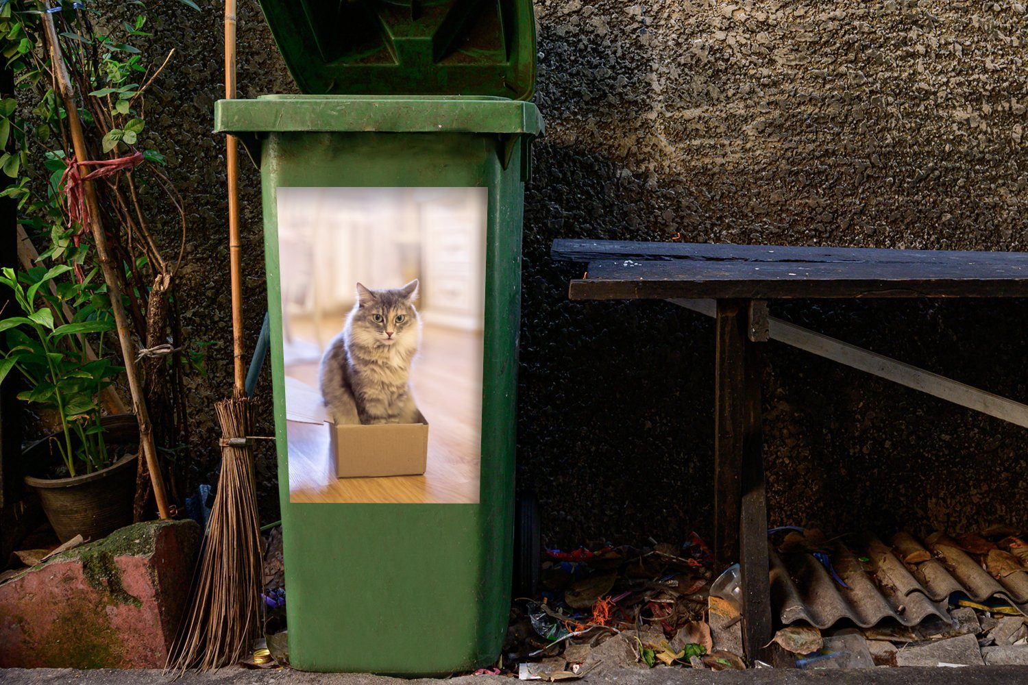 Mülltonne, Wandsticker Niedliche in Mülleimer-aufkleber, (1 MuchoWow kleiner Katze Sticker, Box Abfalbehälter St), Container,