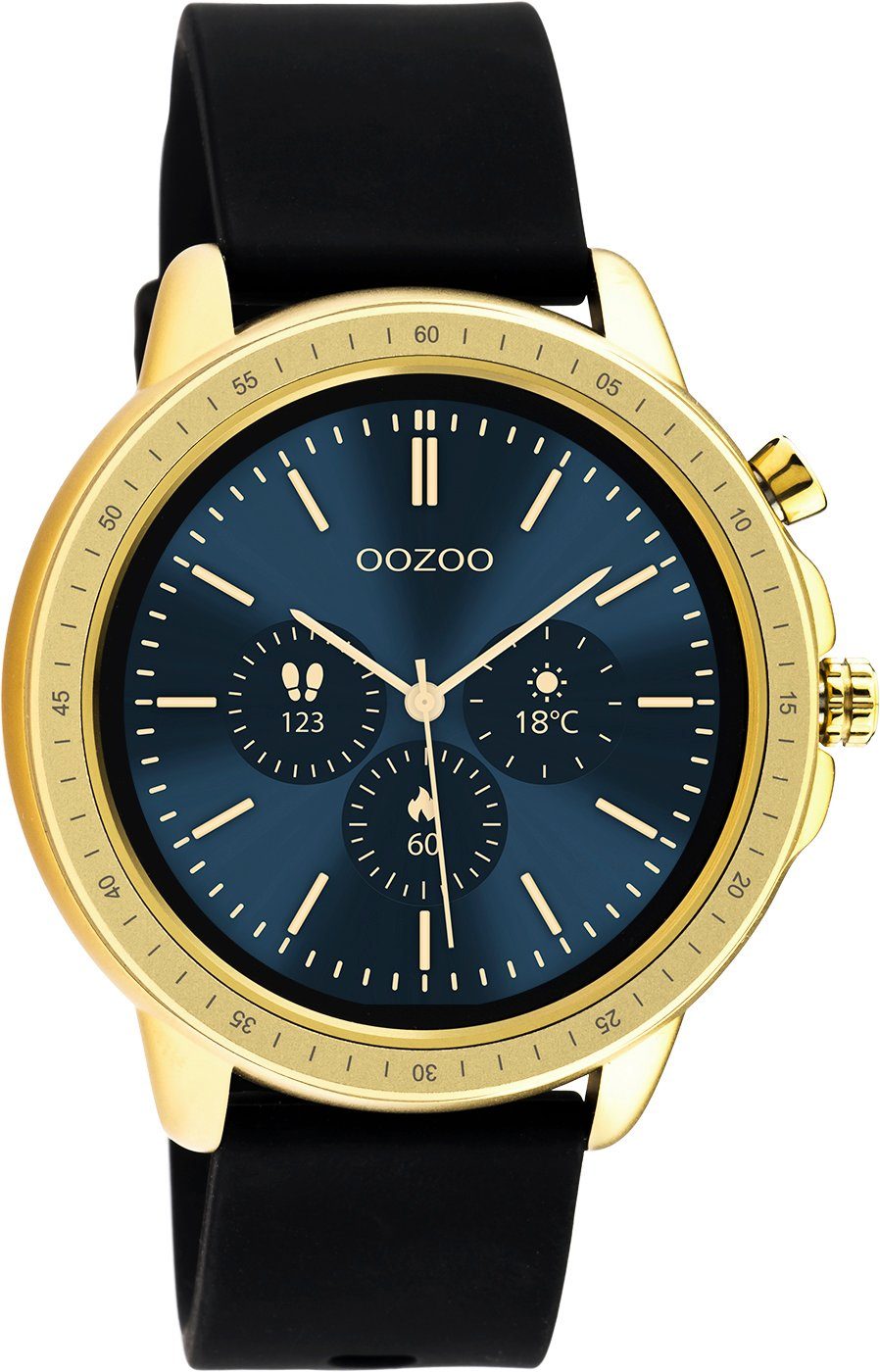 OOZOO Q00301 Armbanduhr Goldfarben Silikonband Schwarz 45 mm Smartwatch | Quarzuhren