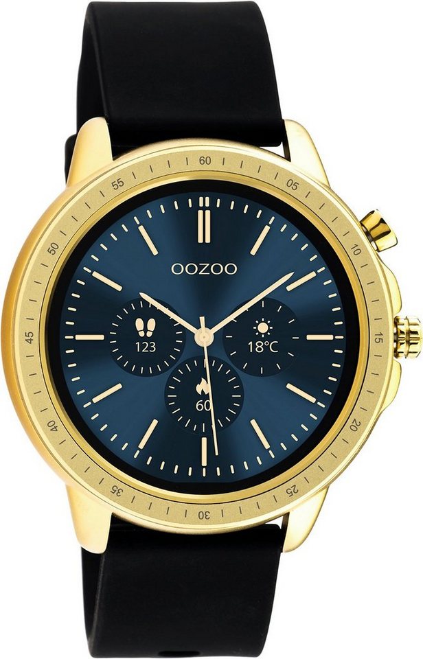 OOZOO Q00301 Armbanduhr Goldfarben Silikonband Schwarz 45 mm Smartwatch