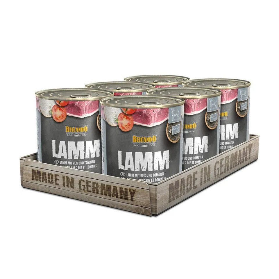 Belcando Lamm mit Reis und Tomaten - Nassfutter mit Distelöl für Haut & Fell 6x800g, Nassfutter für: Hunde