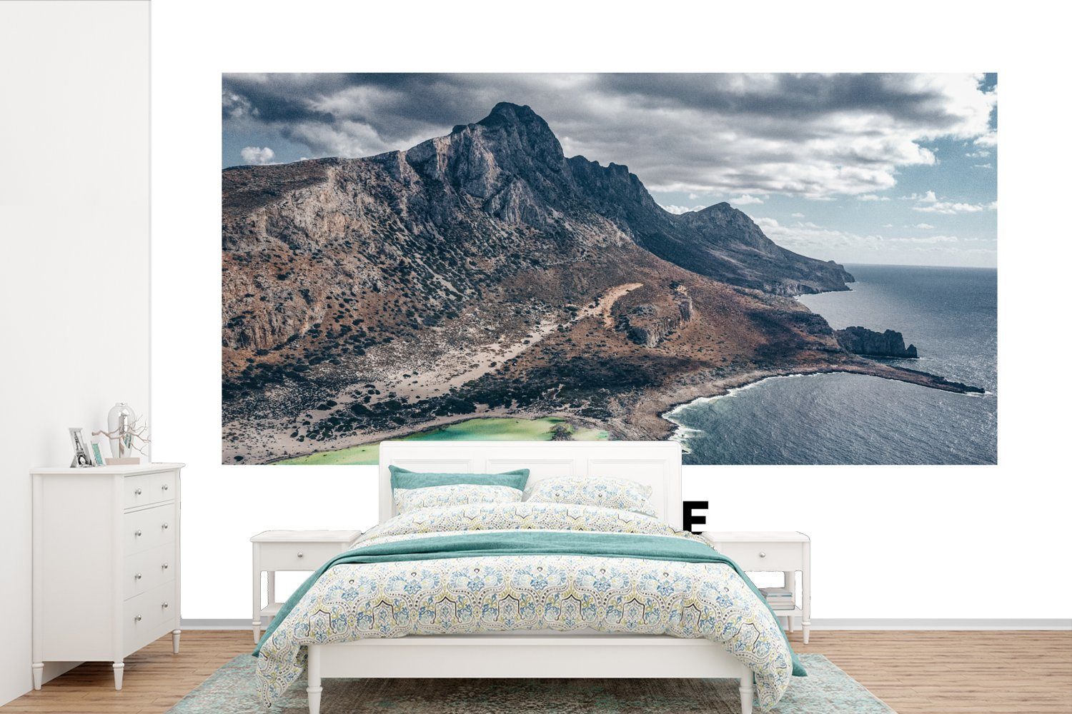 MuchoWow Fototapete Griechenland - Kreta - Berge - Meer, Matt, bedruckt, (6 St), Wallpaper für Wohnzimmer, Schlafzimmer, Kinderzimmer, Vinyl Tapete