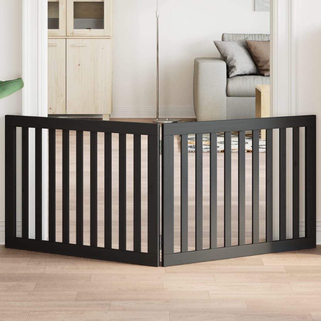furnicato Hundegitter Massivholz 160 x 60 cm Schwarz, Faltbarer Schutzzaun für Hunde ohne Bohren im Wohnzimmer