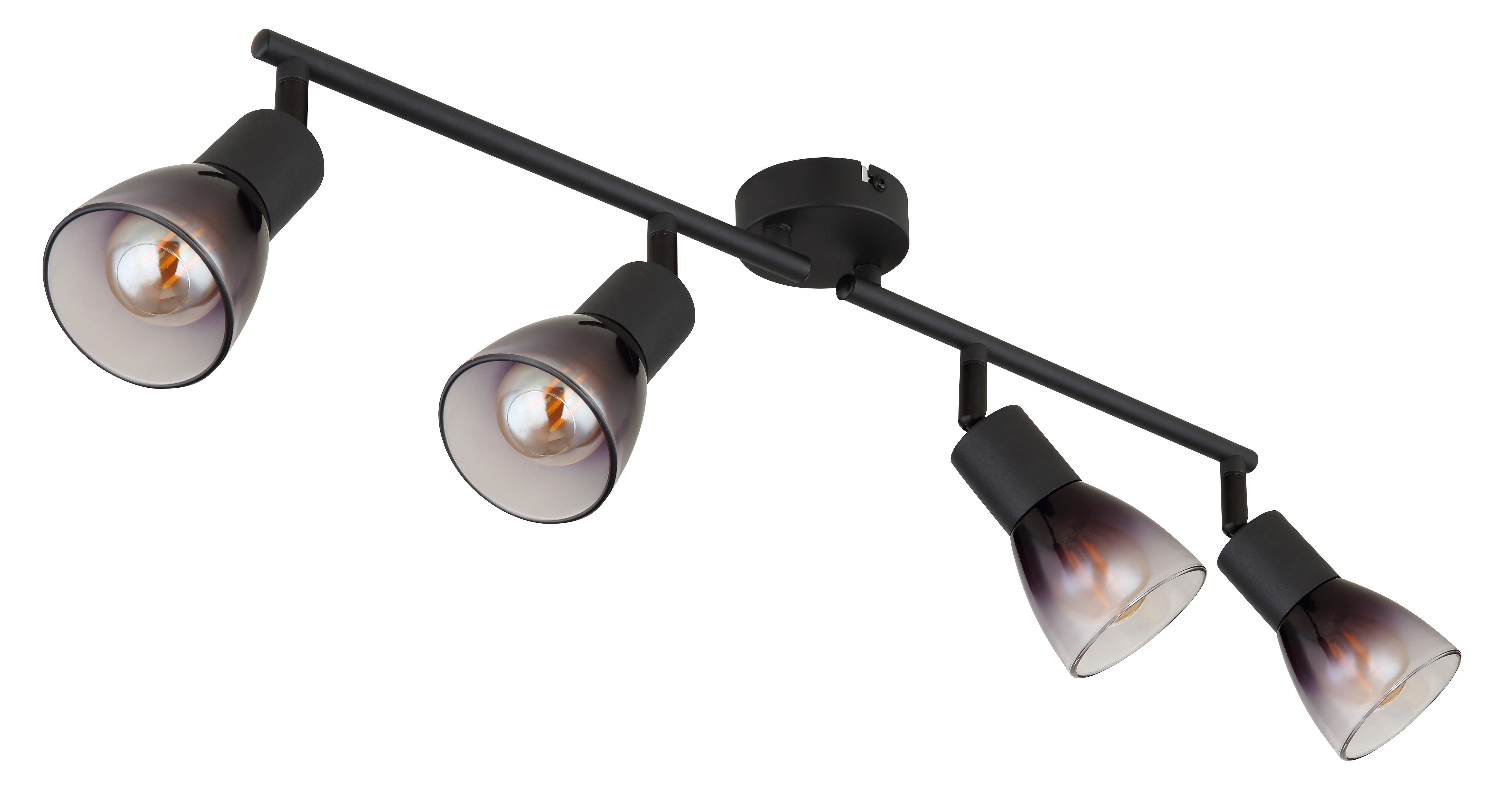 GLOBO LIGHTING Deckenstrahler SATELLA, ohne Leuchtmittel, Deckenspot/schwarz/Holz/Glas rauchfarben/Flur/Wohnzimmer