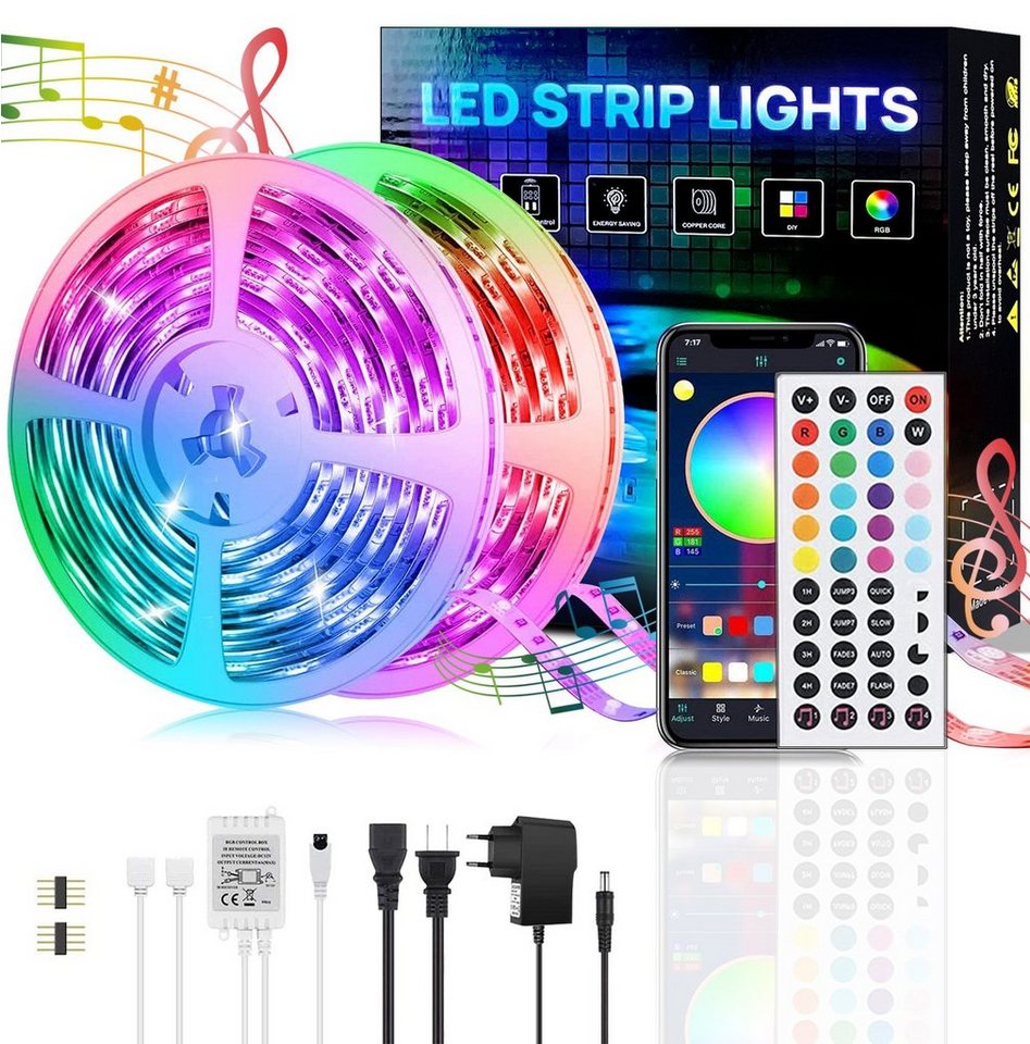 LANOR LED Stripe LED Strip, LED Streifen, Bluetooth-Lichtleiste, 30M, APP  Steuerung, IR-Fernbedienung, Bare Board RGB