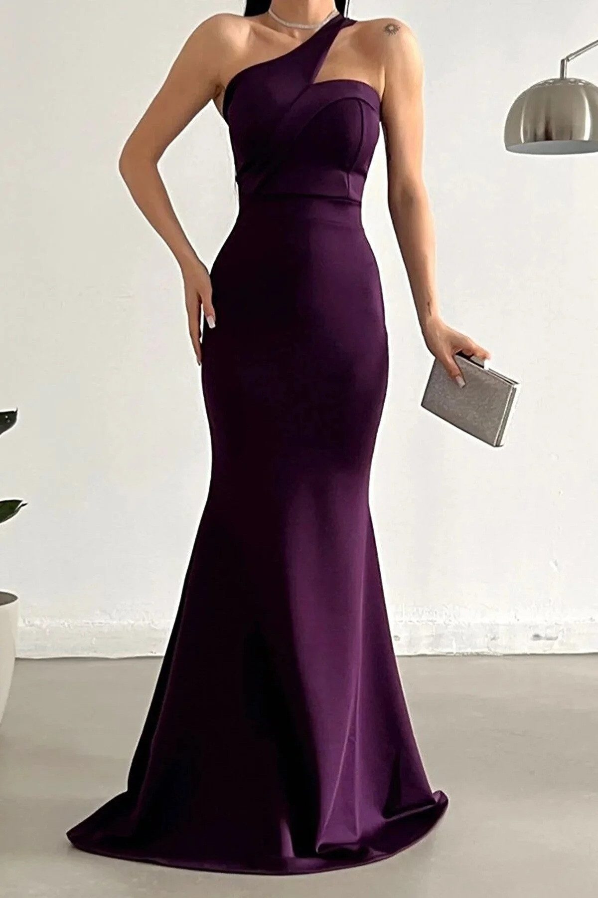 WOMAN VISION Minikleid Pflaume Scuba Stoff Asymmetrisches Hals Design Maxik günstig online kaufen