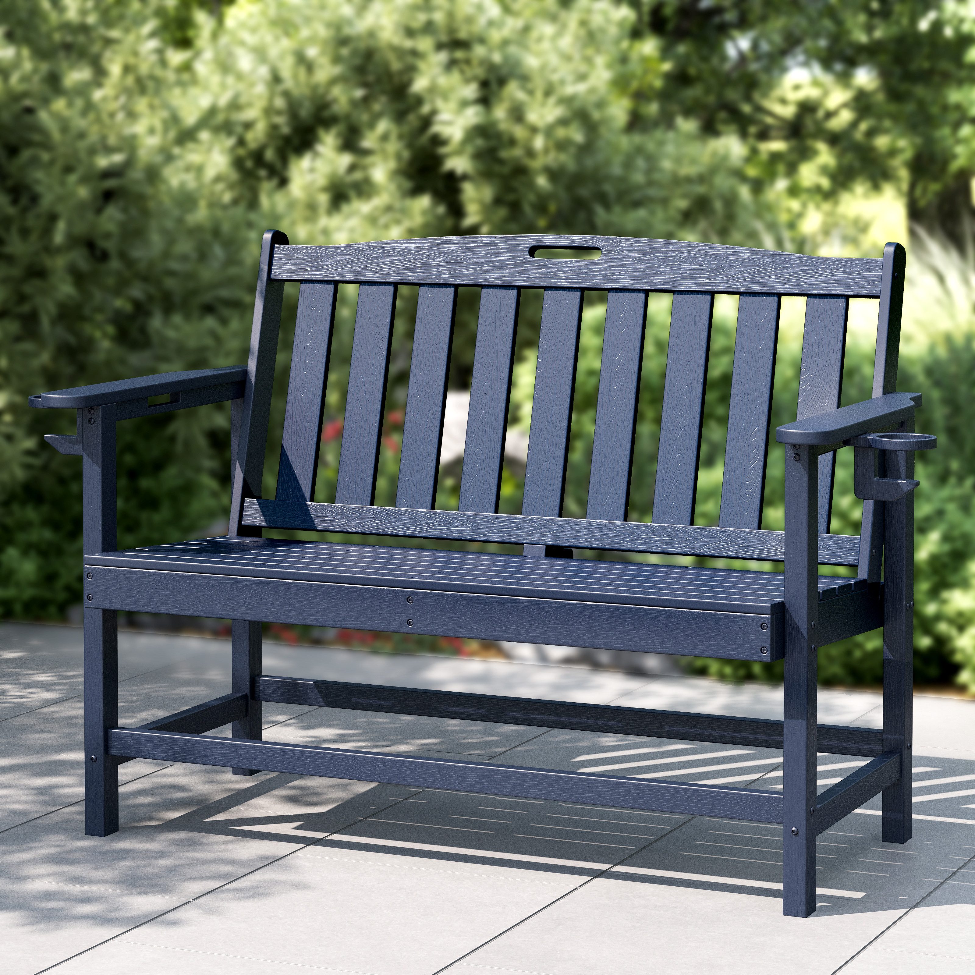 PHI VILLA Gartenbank (2-3 Personen Gartenbank Wetterfest aus HDPE, für Terrasse, Park, Garten und Veranda, Schwarz und Marineblau), Bank Outdoor mit 318 kg Tragfähigkeit