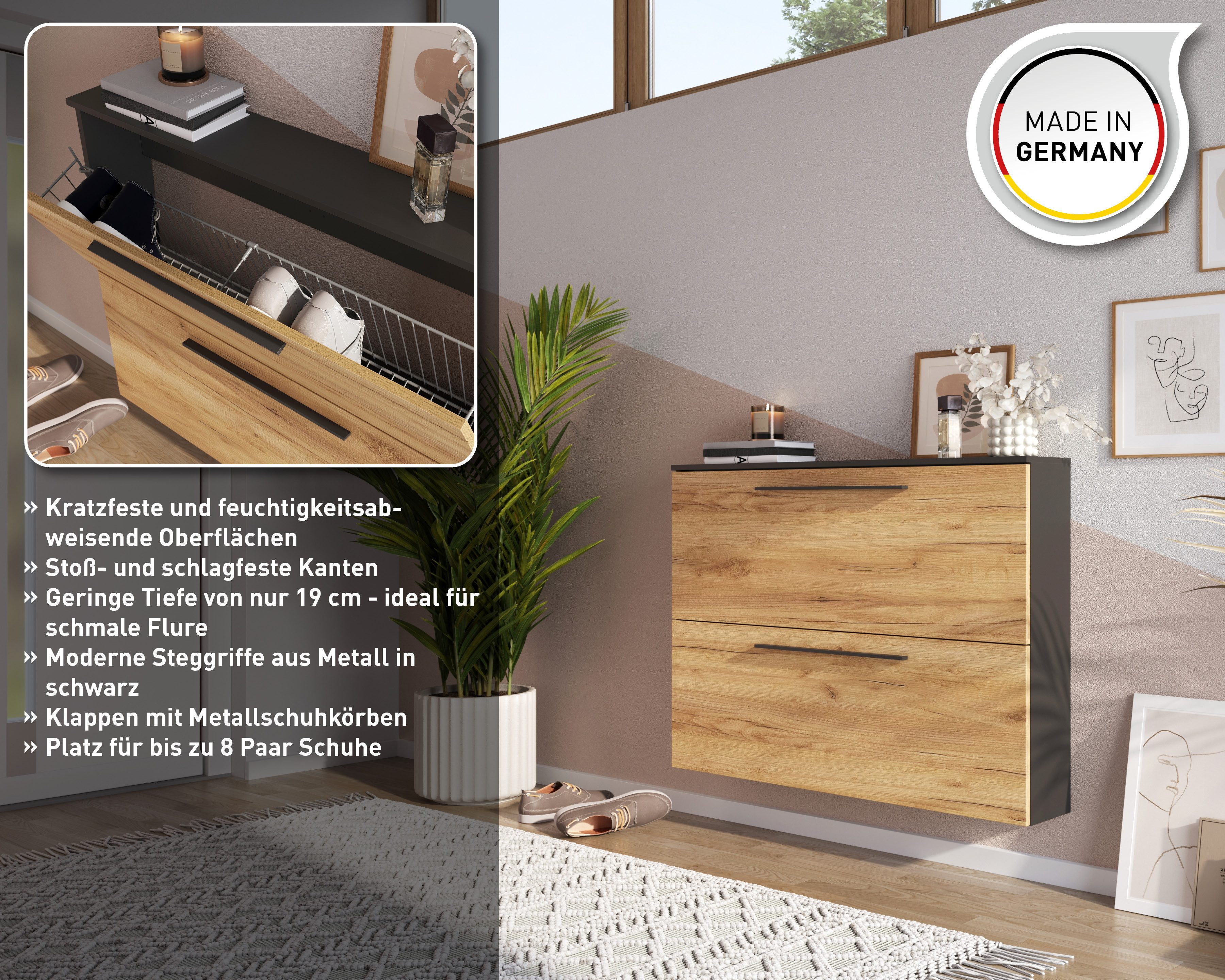 GERMANIA Schuhschrank GW-Utah Schuhschrank in 2 Breiten, mit 2 oder 3 Klappen, stehend und hängend montierbar