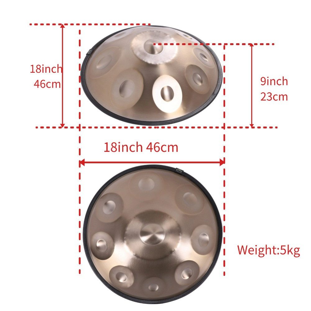 Fine Life Pro Handtrommel Handpan-Trommel (Stahl-Percussion-Instrument) – 9 Töne, einfarbig Gold – Bild 4 von 5