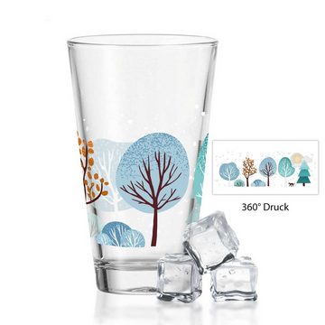 GRAVURZEILE Glas Wasserglas mit UV-Druck - Winterbäume Motiv - zu Weihnachten -, Glas, 300ml