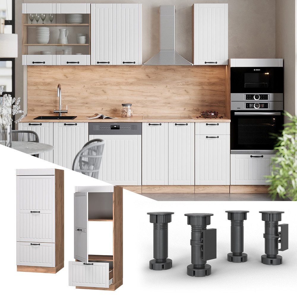 Vicco Mikrowellenumbauschrank Fame-Line, Weiß Landhaus/Goldkraft Eiche, günstig online kaufen