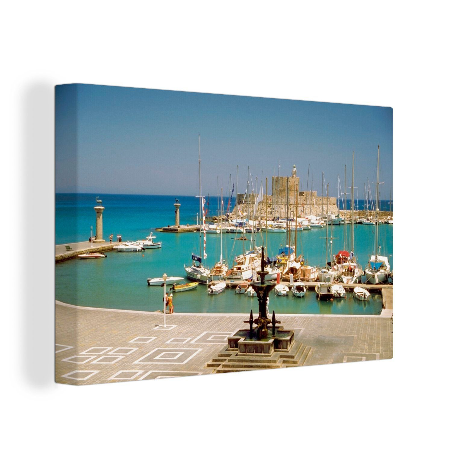 OneMillionCanvasses® Leinwandbild Herrlicher Blick auf den Hafen der Altstadt von Rhodos, (1 St), Wandbild Leinwandbilder, Aufhängefertig, Wanddeko, 30x20 cm