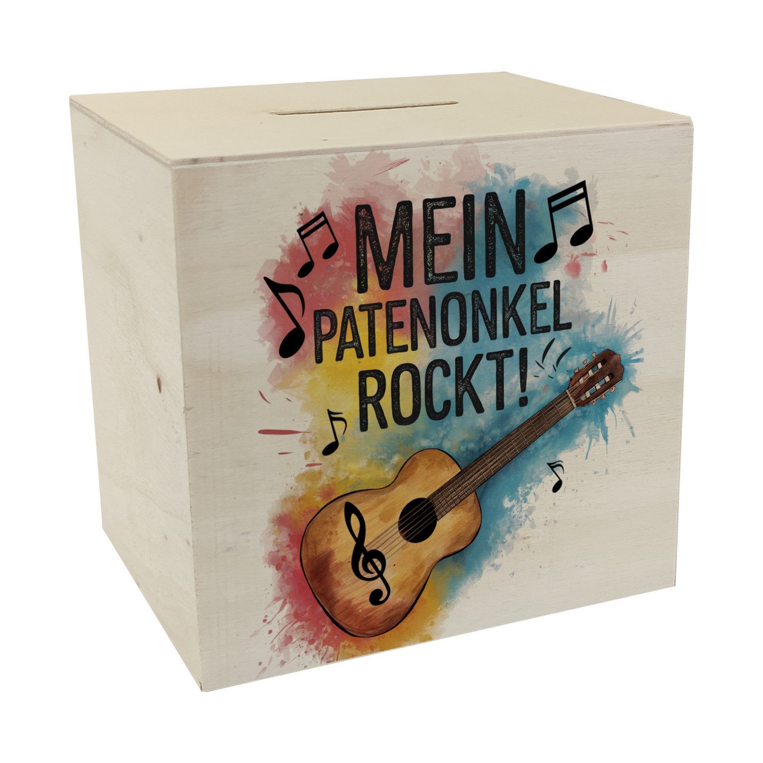 Spardose Mein Patenonkel rockt Spardose aus Holz Gitarre