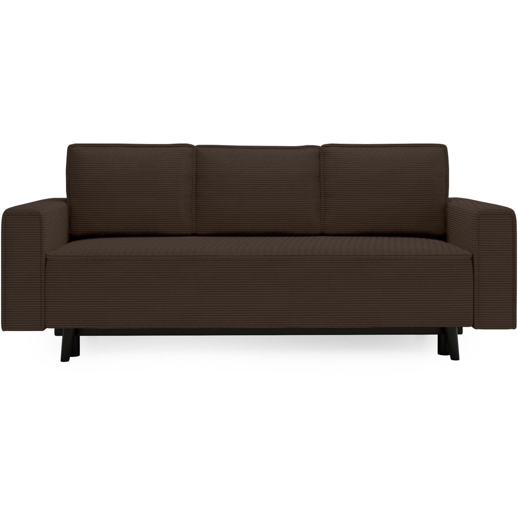 Braun 225x95 cm Cord-Bezug, Relaxfunktion, 06) stilvoll Beautysofa (poso Polstersofa, Schlafsofa mit Monte, Bettkasten,