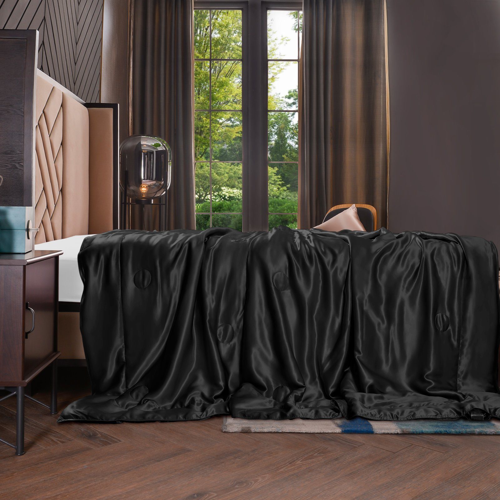 Sommerbettdecke, 135x180 cm, THXSILK, Füllung: 100% Seide, Bezug: 100% Seide, kühlend, leicht, hautfreundlich Schwarz