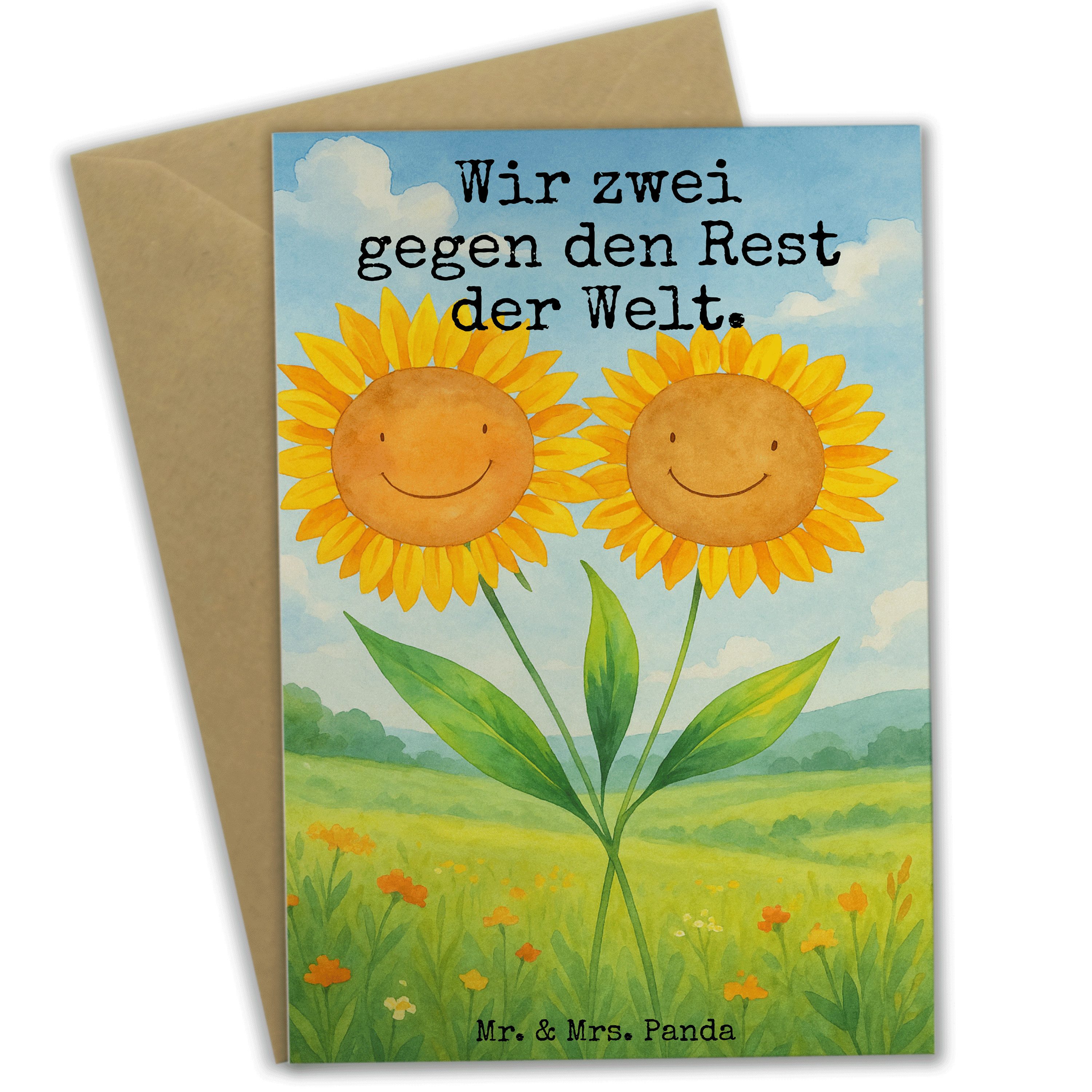 Mr. & Mrs. Panda Grußkarte Blume Sonnenblume Design, Grußkarte, Weiß, einladungskarten, Freundin, Lieblingsmensch Grußkarten Beste Freundin