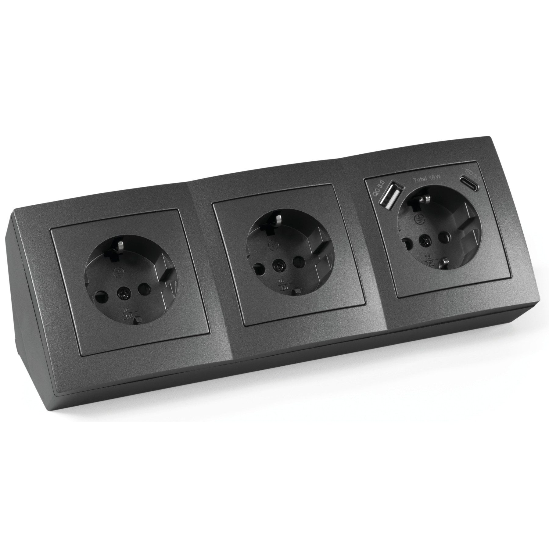 McPower MCPOWER Steckdosenblock Flair, 3-fach, 16A/250V, 1xUSB-C, 1xUSB-A Mehrfachsteckdose