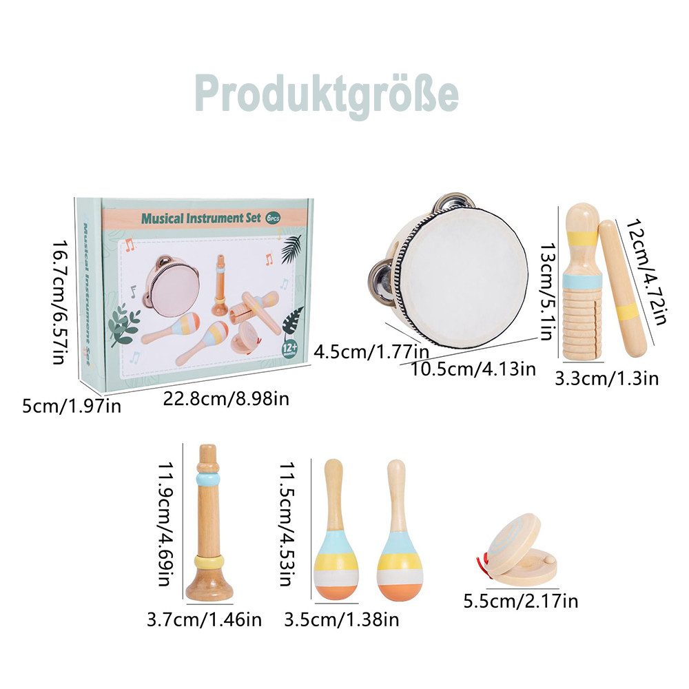 CLTYQ Spielzeug-Musikinstrument Montessori Musikspielzeug Set, Instruments Percussion Holzspielzeug, (06 tlg., Baby-Musikspielzeug, Sensorisches Training), Xylophon Holz Kinder,kinder Musikspielzeug lernspielzeug,Geschenke