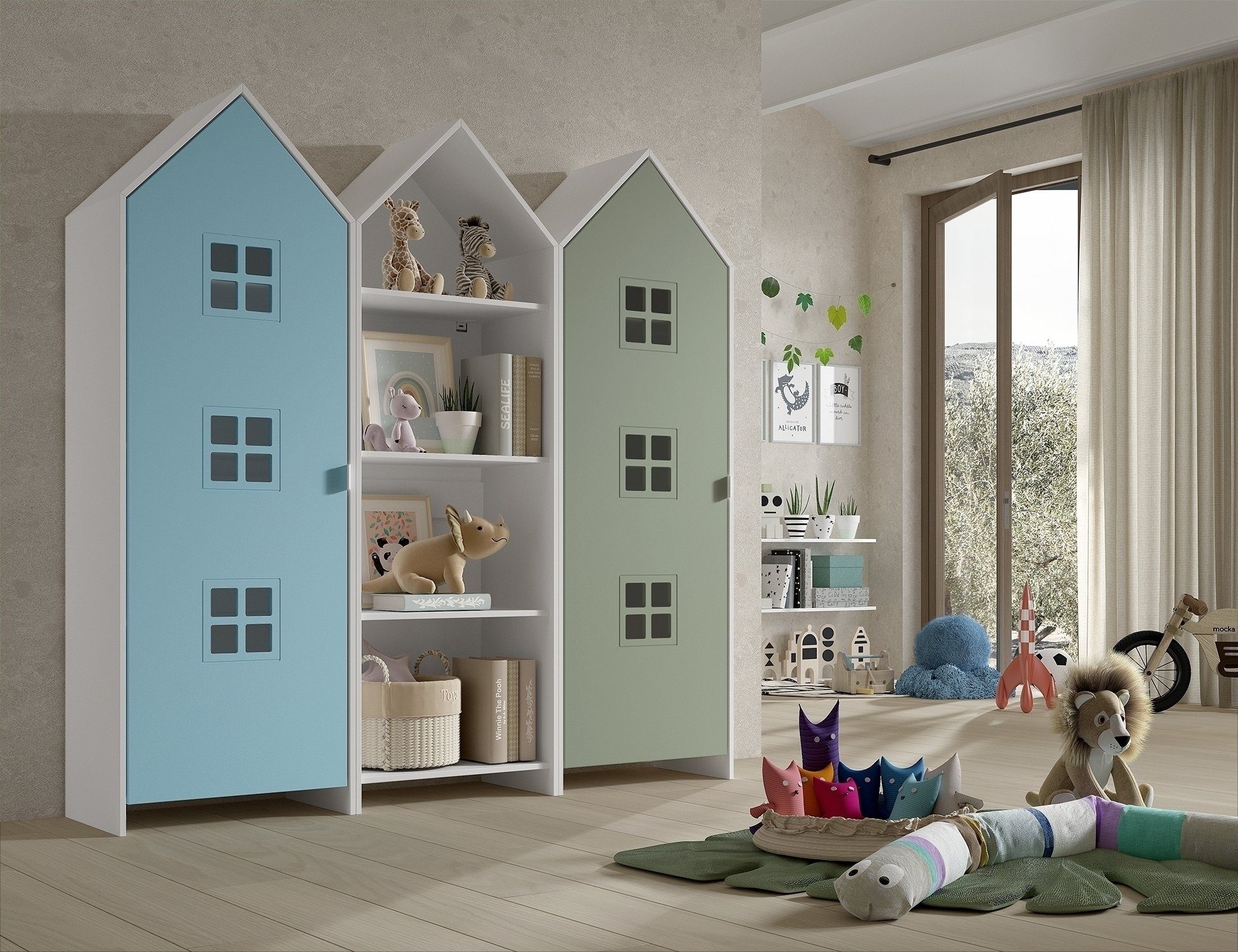 Vipack Kleiderschrank in Korpus Weiß / Front Blau u. Grün, MDF