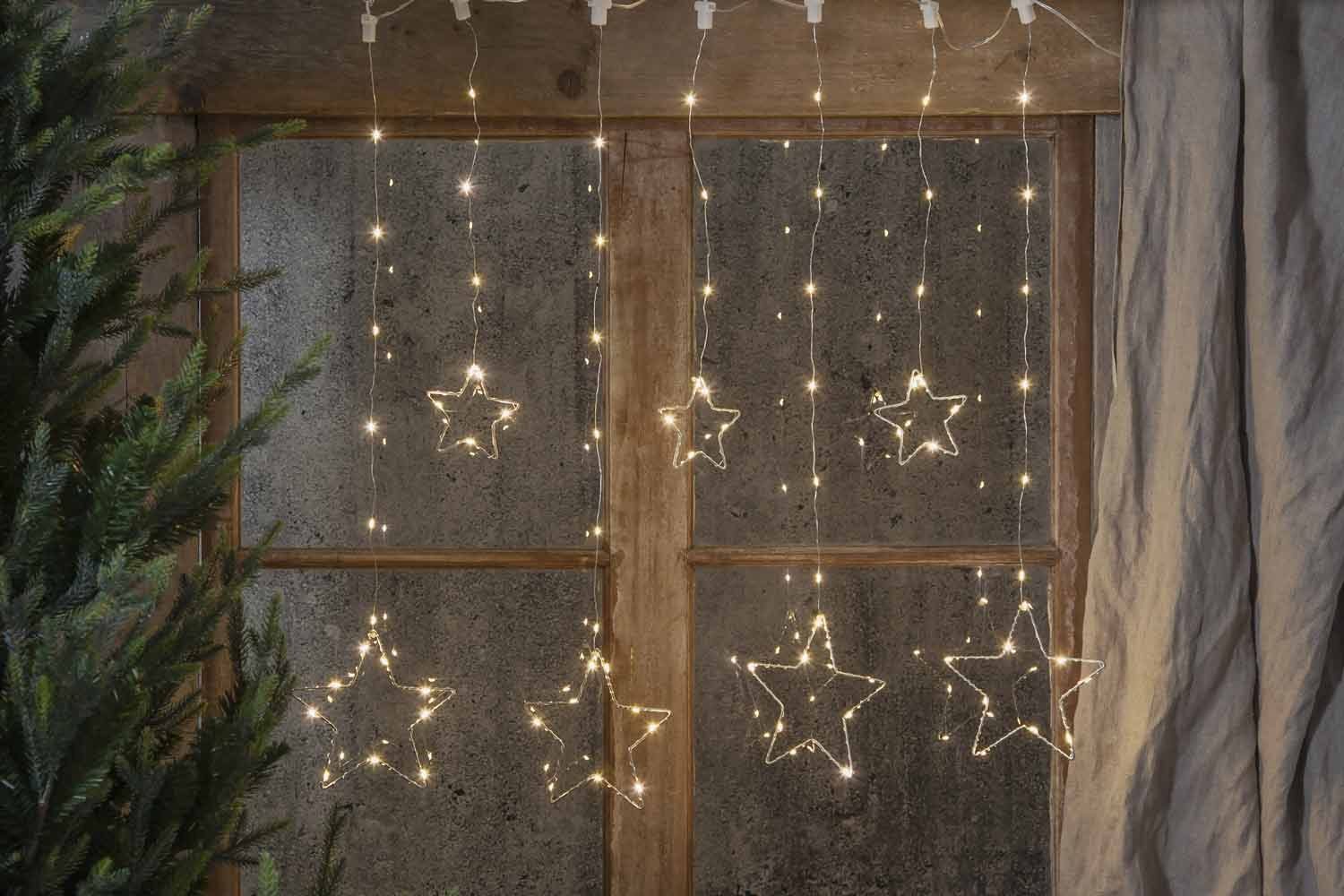STAR TRADING LED-Lichtervorhang Dew Drop, 7-flammig, Weihnachten 7 Sterne  Drahtlichterkette 84 LED warmweiß