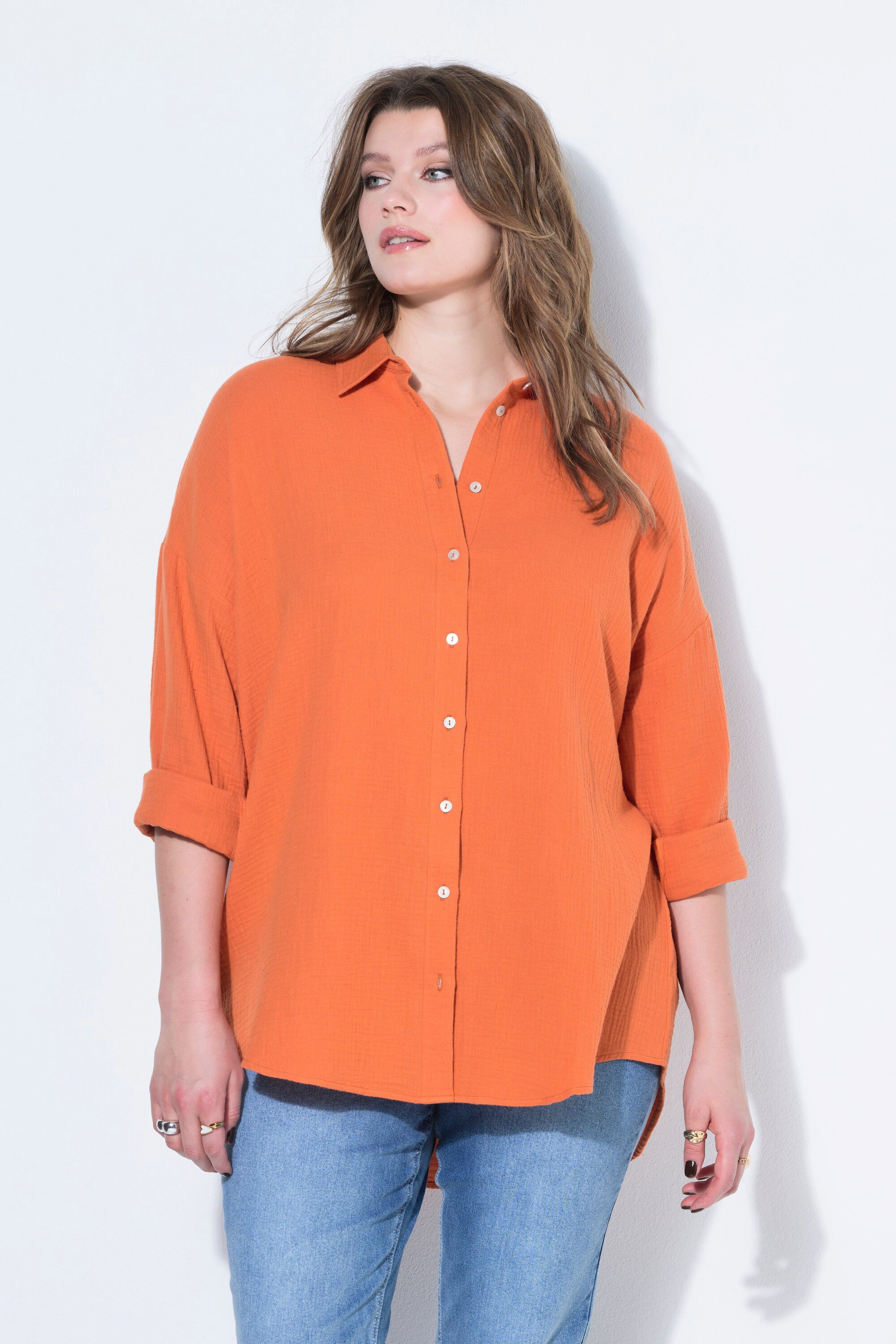 Studio Untold Hemdbluse Musselin Bluse oversized Hemdkragen Langarm günstig online kaufen