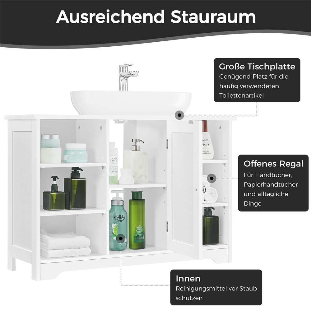 Yaheetech Waschbeckenschrank Badezimmerschrank Unterschrank mit offenen Ablagefächern, Einlegeboden verstellbar
