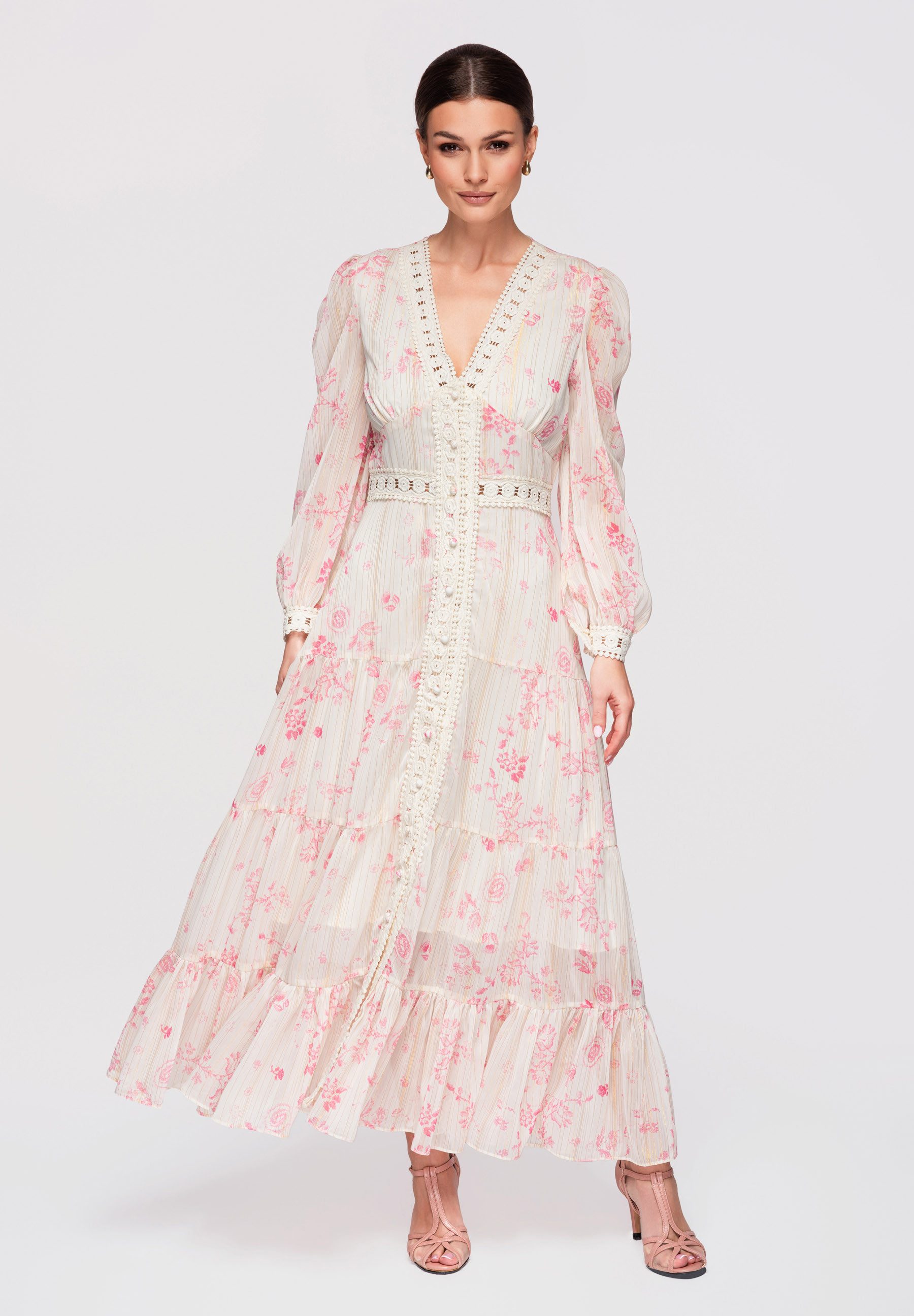 OMBRE Abendkleid Altera Maxi-Kleid mit ausgestelltem Schnitt und Spitzenakzenten