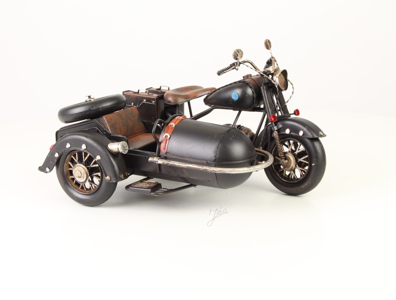 Modellauto Deko Motorrad mit Beiwagen Modell Retro Vintage 32,1 cm