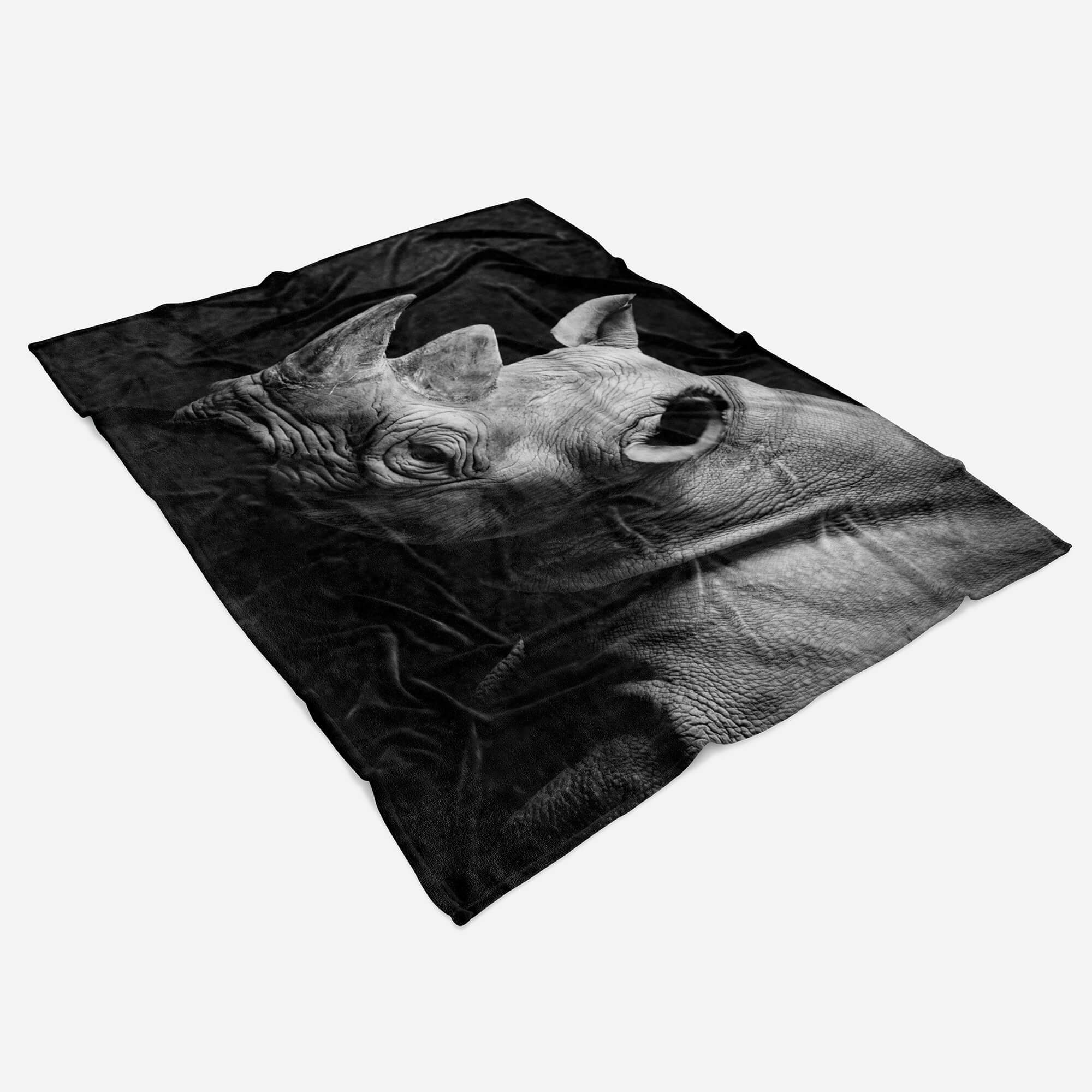 Sinus Art Handtücher Handtuch mit Saunatuch Nashorn (1-St), Handtuch Kuscheldecke Baumwolle-Polyester-Mix Schwarz Tiermotiv Strandhandtuch We