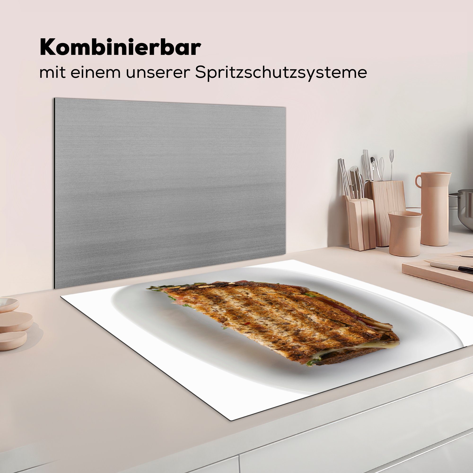 Herdblende-/Abdeckplatte MuchoWow Teller Ceranfeldabdeckung, für tlg), 78x78 küche verbranntem cm, Toast, (1 mit Vinyl, Arbeitsplatte