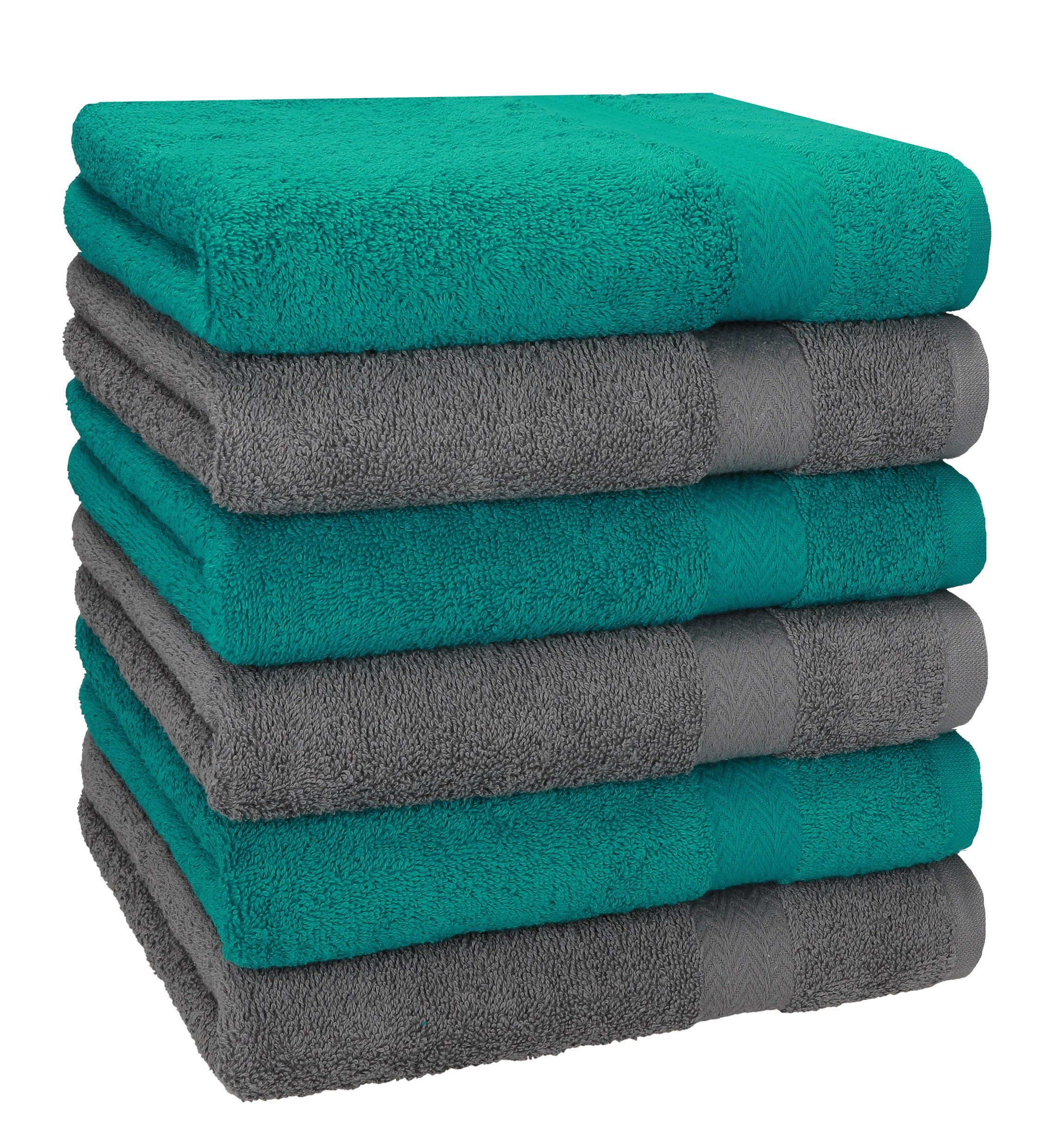 Betz Handtücher 6 Stück Handtücher Größe 50 x 100 cm Premium Handtuch Set 100% Baumwolle Farbe smaragdgrün/anthrazit Grau, 100% Baumwolle (6-St)