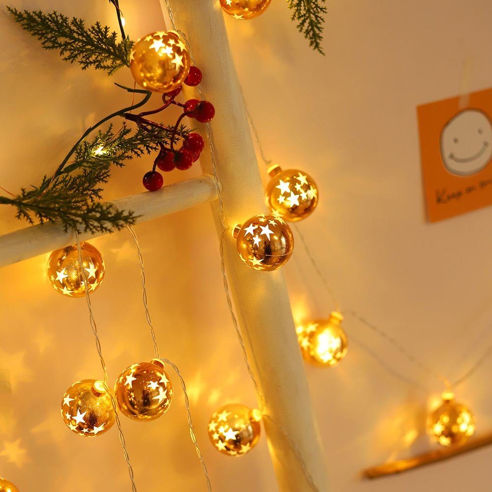 LED-Lichterkette Schlafzimmer Weihnachtsbaum goldene Kugel Zuckerstange/Stern/Schneemann/Weihnachtsmann 1.5M, batterie, Deko, Weihnachtsmotiv, Rosnek für