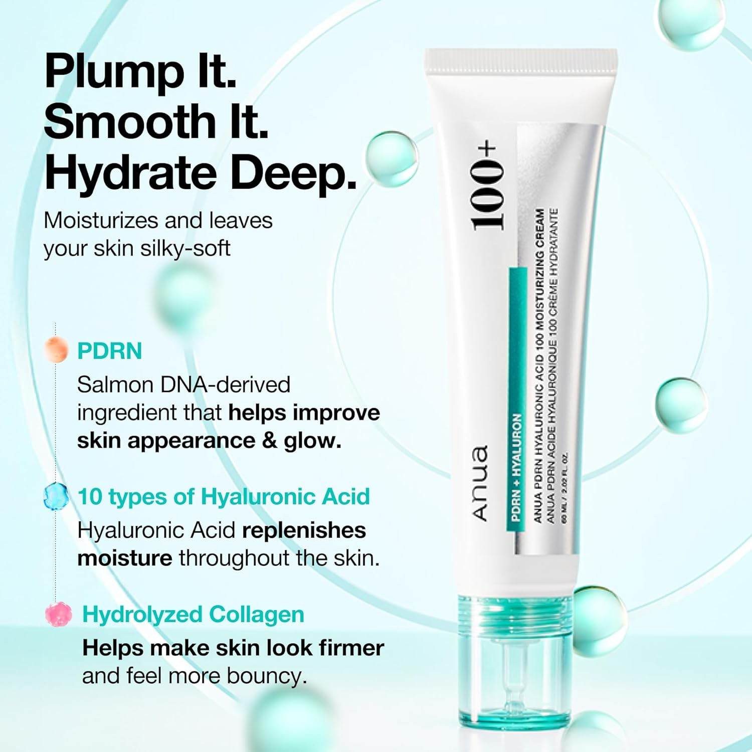 Anua Tagescreme PDRN Hyaluronic Acid 100 Moisturizing Cream – koreanische Feuchtigkeitscreme mit 10-fach Hyaluronsäurekomplex, Kollagen, & PDRN – hydratisiert, stärkt & beruhigt empfindliche Haut