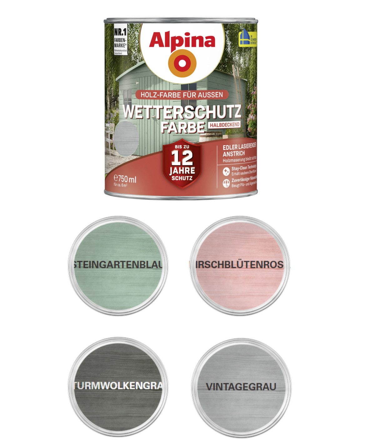 Alpina Wetterschutzfarbe Alpina 0,75 L Wetterschutzfarbe Holz halbdeckend für außen, Farbwahl