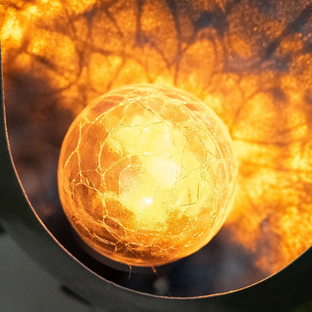 Kugel verbaut, Lampe Gartenleuchte, Flammen Solar Steh Crackle Glas Leuchte fest Design LED-Leuchtmittel Tisch LED etc-shop