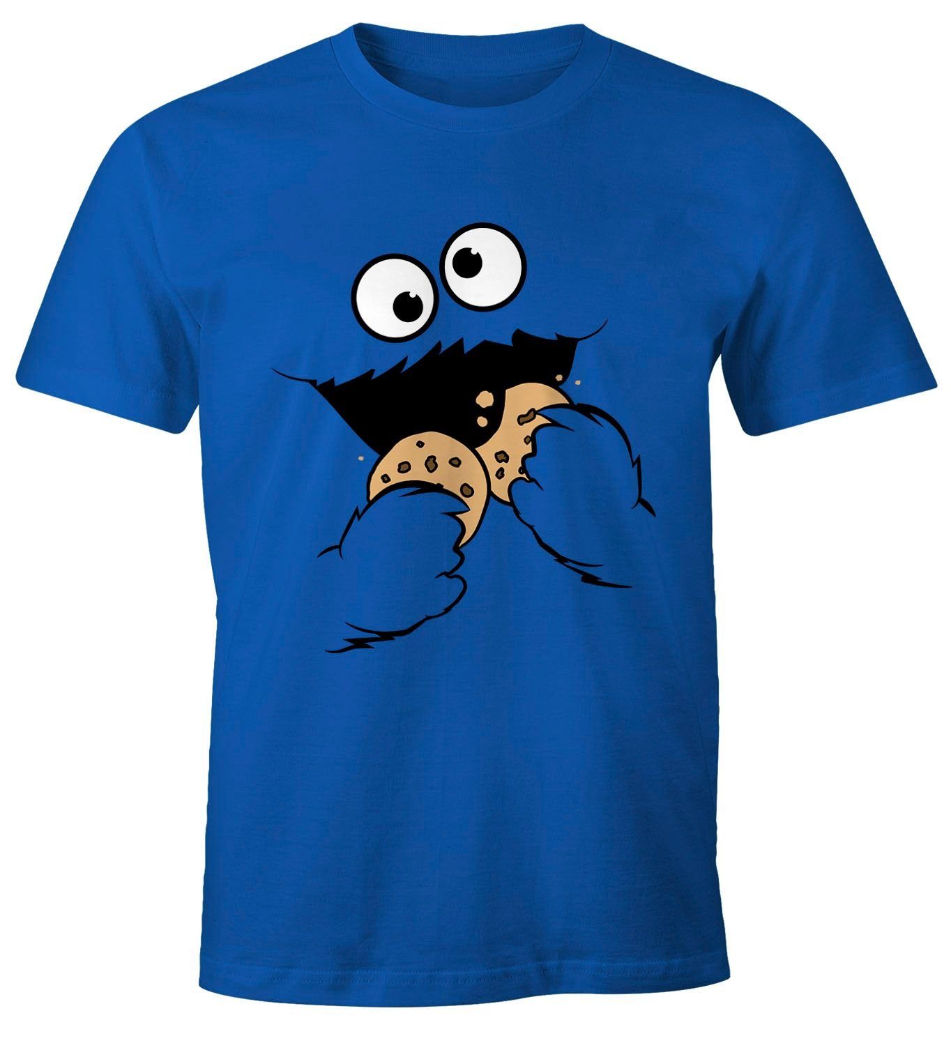 Monster Kostüm Cookie Herren Moonworks® MoonWorks Keks Print-Shirt Krümelmonster mit T-Shirt Karneval Print Fasching