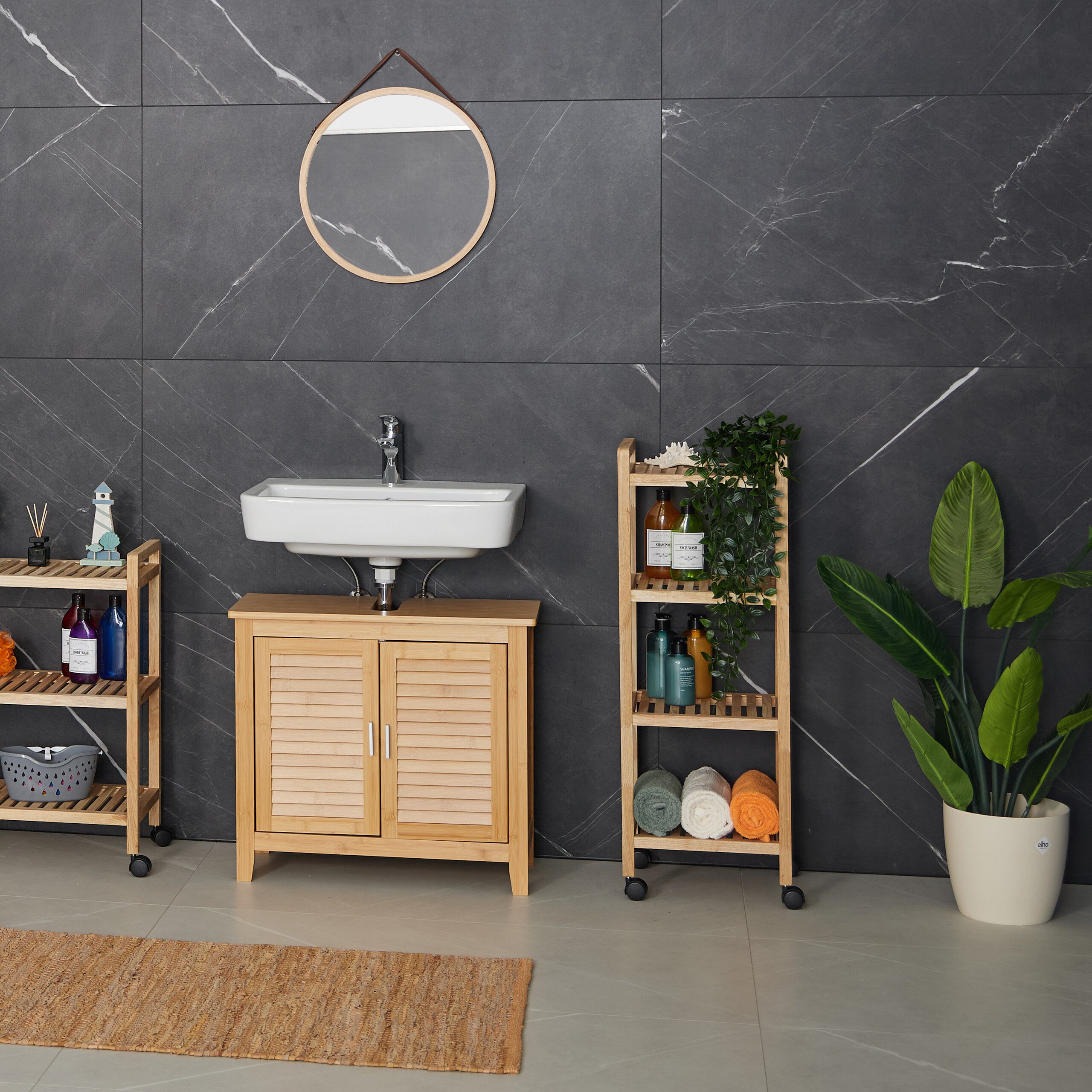 relaxdays Badregal Holz mit Rolle günstig online kaufen