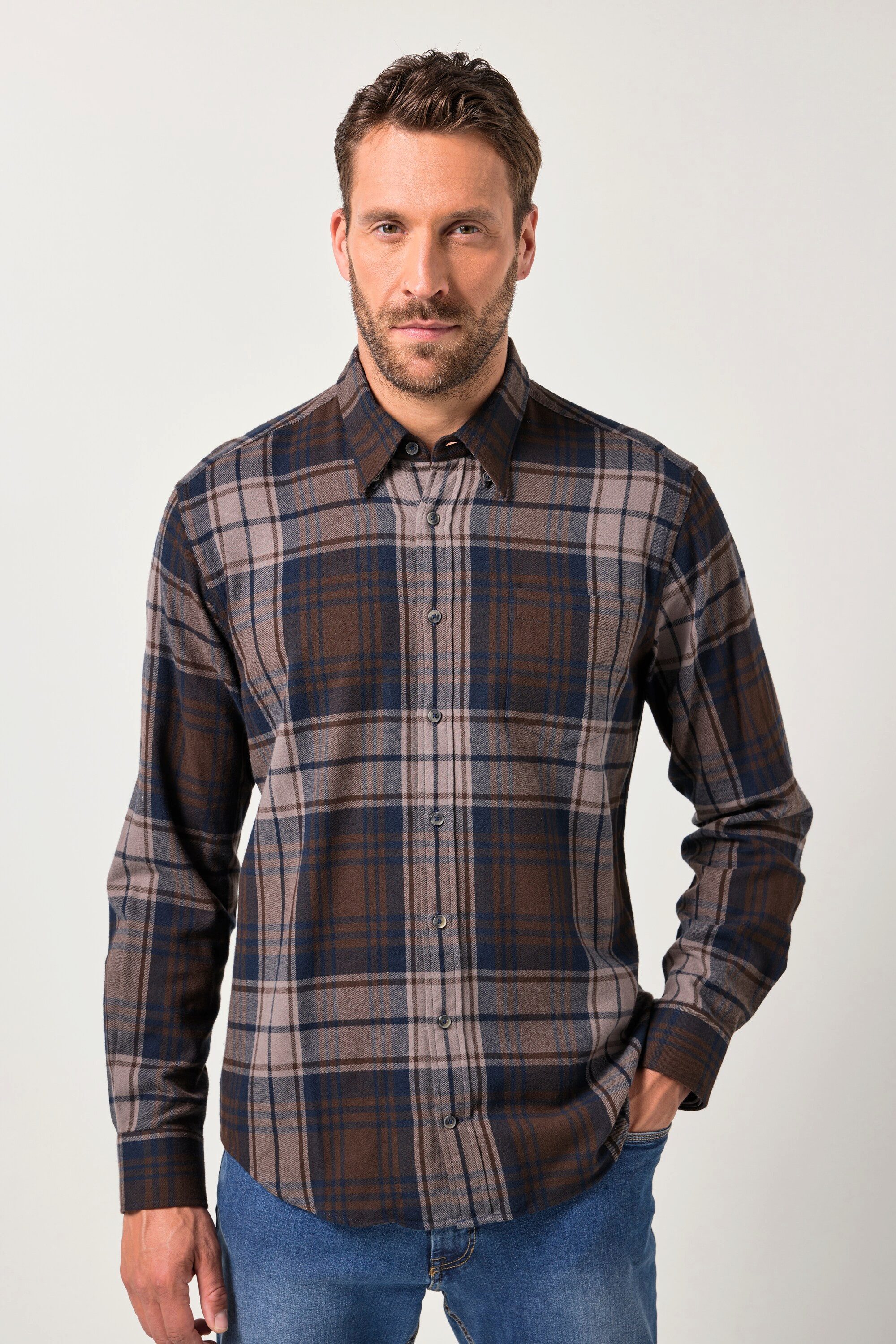 Businesshemd JP1880 Karo-Flanellhemd Langarm Modern Fit
