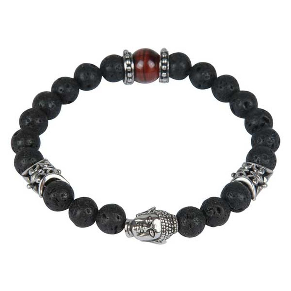 Kingka Armband "URBAN ROCKS" Stein Armband Lavastein und rotem Tigerauge mit BUDDHA Center Piece, mit Lavasteinen und Tigerauge