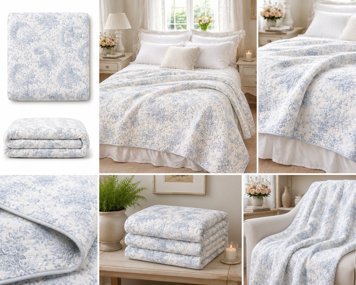Wohndecke Blue, AU Maison, Quilt-Optik aus Baumwolle 140 × 180 cm