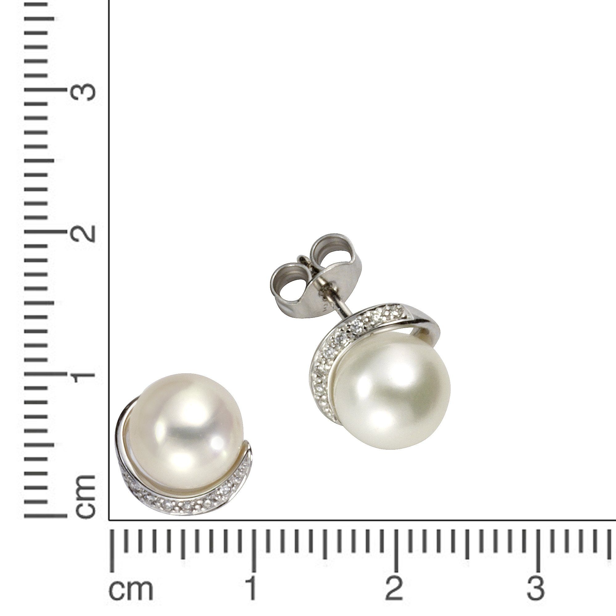 Ohrstecker Perlen + Brillanten Gold weiß Paar Orolino 585 0,05ct.