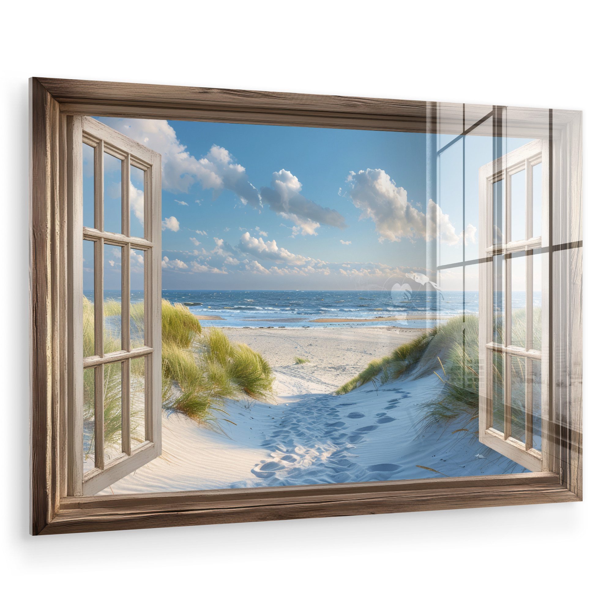 MuchoWow Acrylglasbild Aussicht - Strand - Fenster - Dünen - Meer, Inkl. Au günstig online kaufen